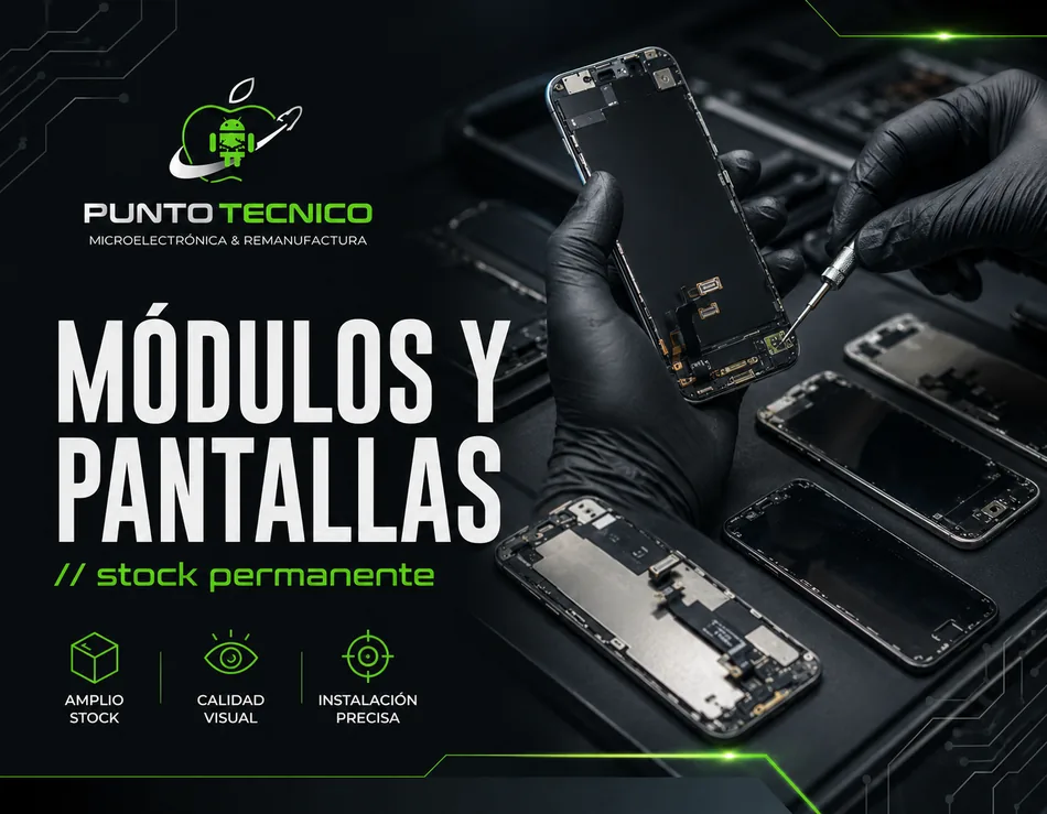 Módulos y pantallas — cambio de pantallas, táctiles y módulos originales o premium con garantía. Stock permanente.