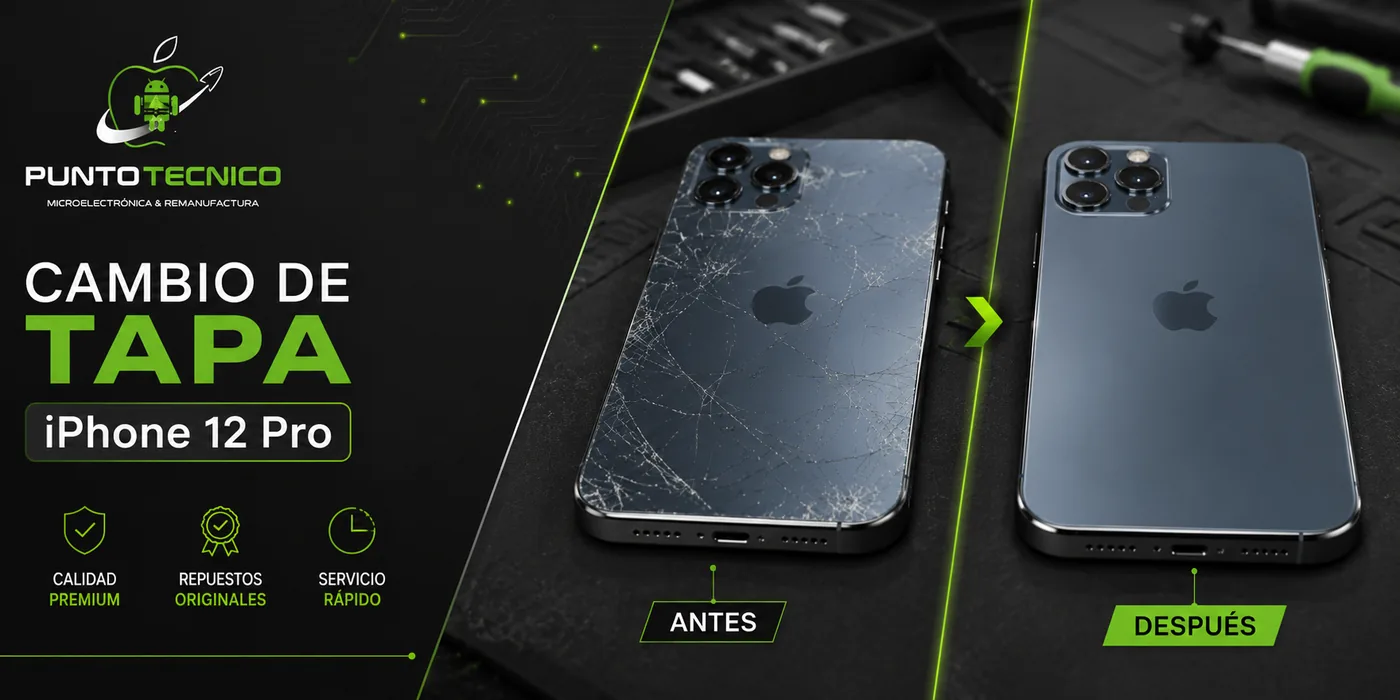 Cambio de tapa trasera de iPhone 12 Pro, antes y después